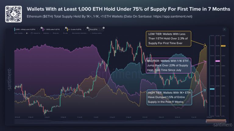Ethereum Whale Selloff Continues As Supply Share Drops Under 75%